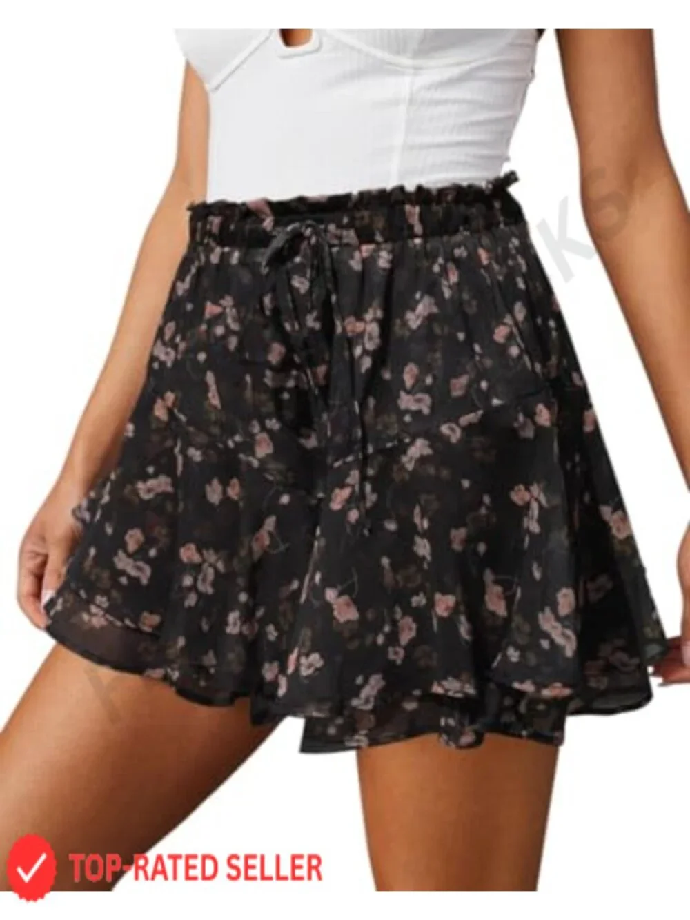 Flowy Skorts for Women Ruffle High Rise Casual Chiffon Shorts